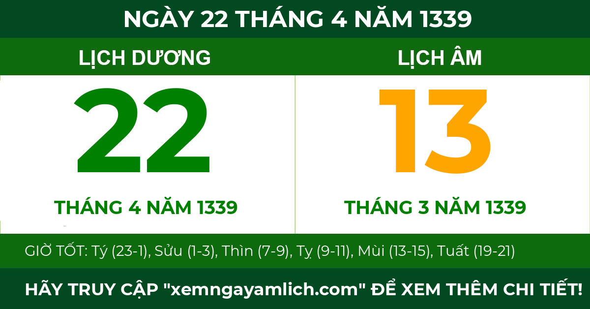 lịch âm ngày 22 tháng 4 năm 1339