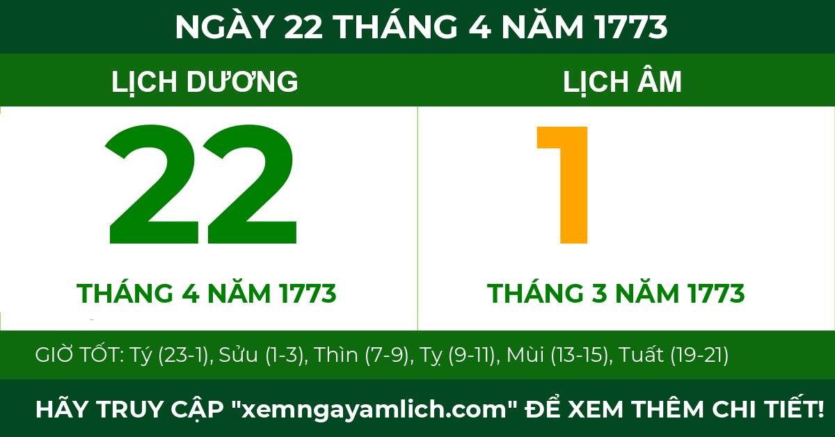 lịch âm ngày 22 tháng 4 năm 1773