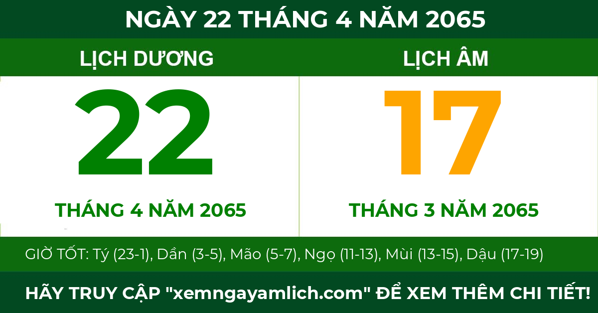 lịch âm ngày 22 tháng 4 năm 2065