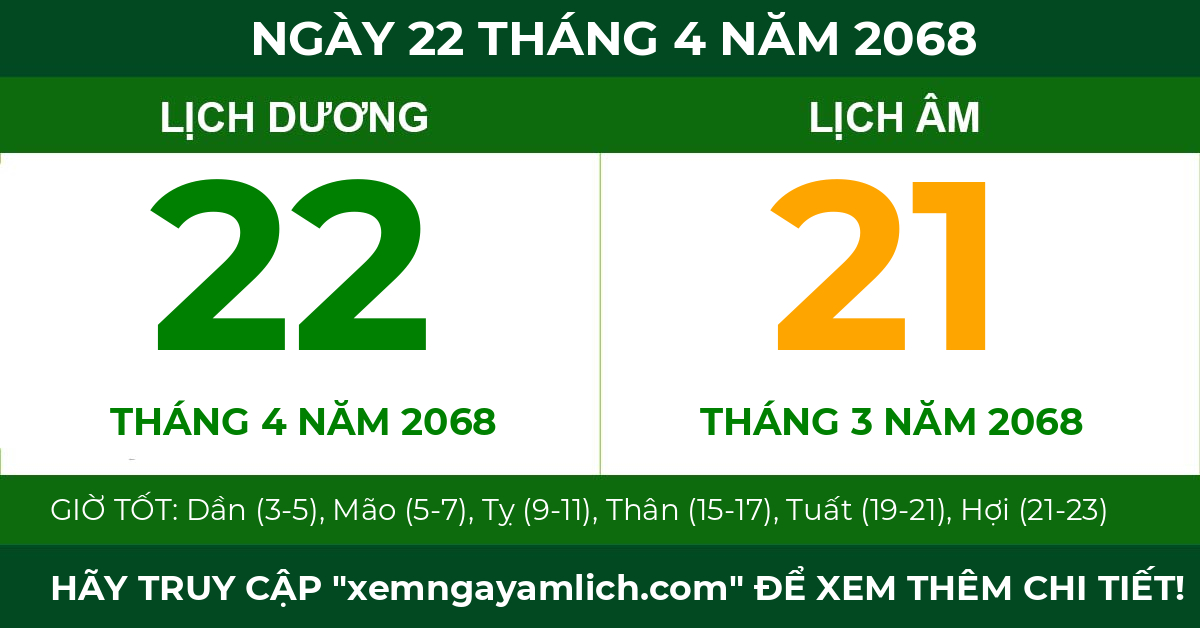 lịch âm ngày 22 tháng 4 năm 2068