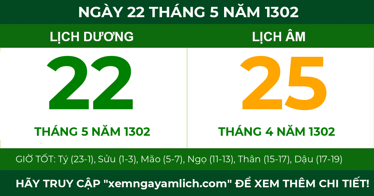 lịch âm ngày 22 tháng 5 năm 1302