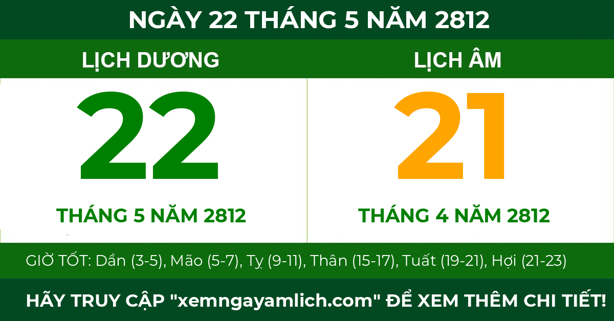 lịch âm ngày 22 tháng 5 năm 2812