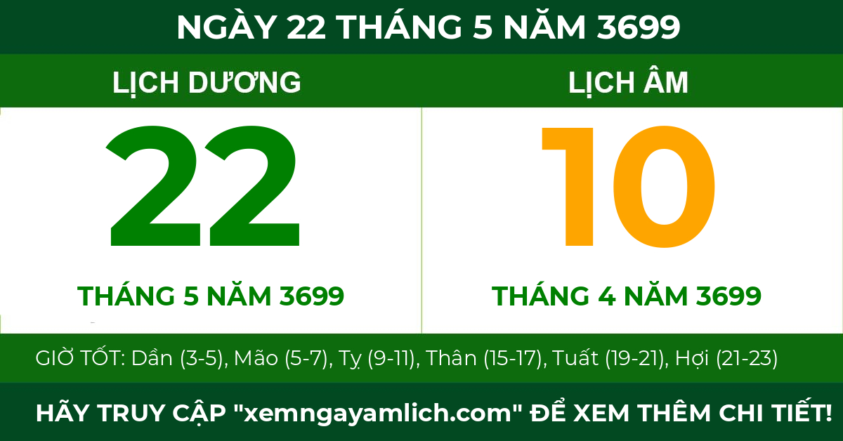 lịch âm ngày 22 tháng 5 năm 3699