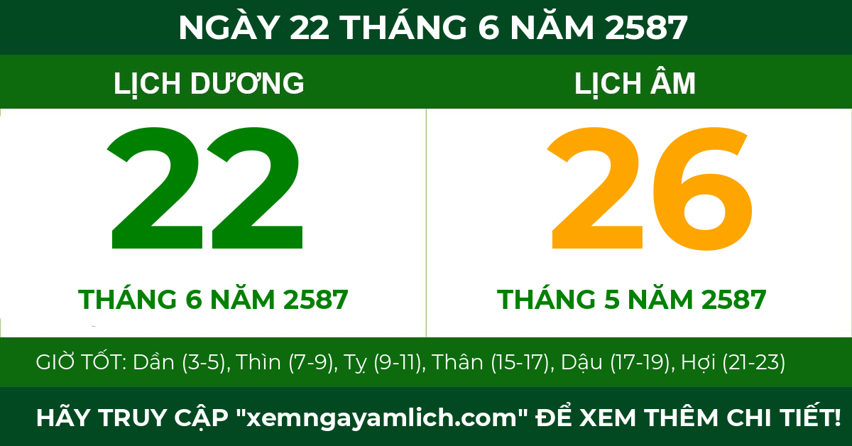 lịch âm ngày 22 tháng 6 năm 2587