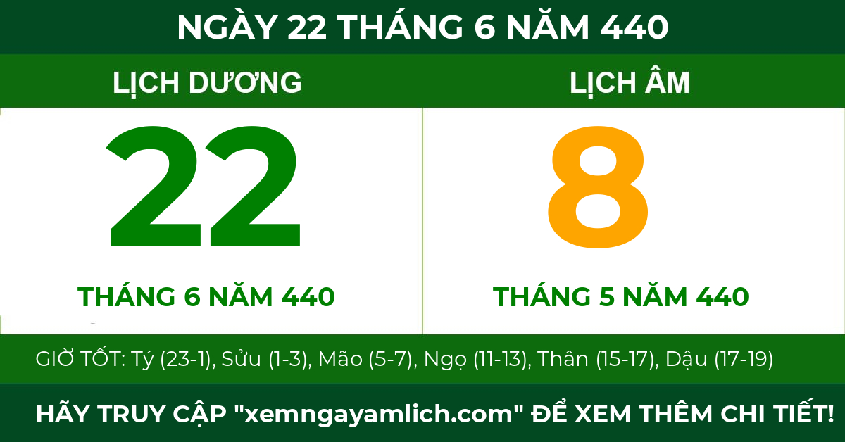 lịch âm ngày 22 tháng 6 năm 440