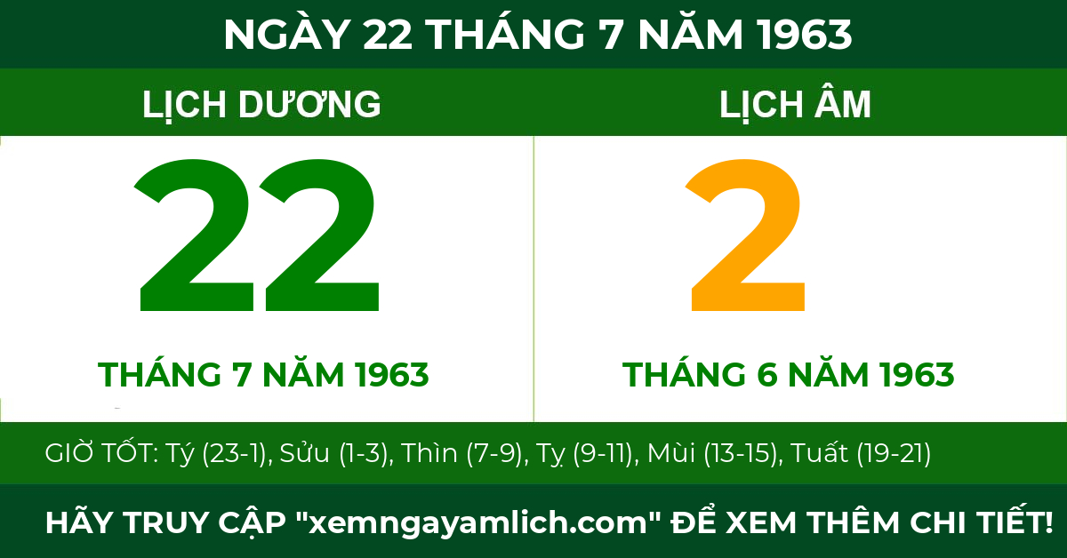 lịch âm ngày 22 tháng 7 năm 1963