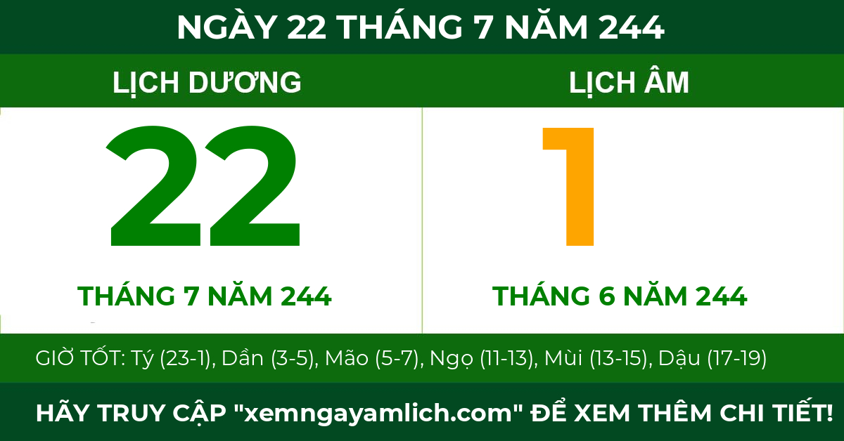 lịch âm ngày 22 tháng 7 năm 244
