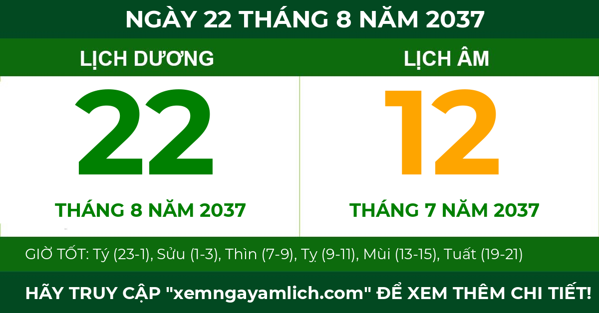 lịch âm ngày 22 tháng 8 năm 2037
