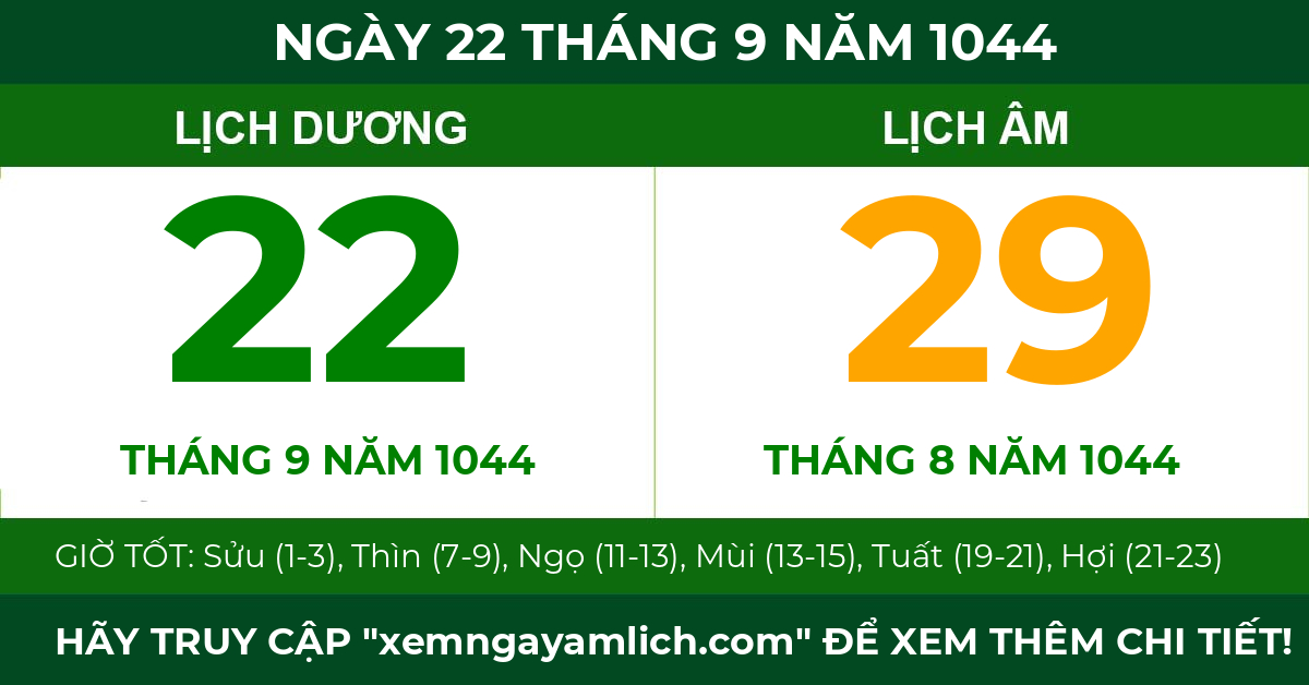 lịch âm ngày 22 tháng 9 năm 1044