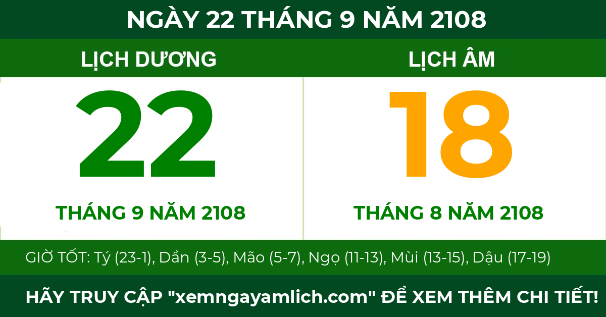 lịch âm ngày 22 tháng 9 năm 2108