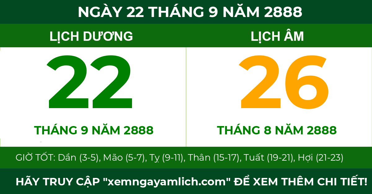 lịch âm ngày 22 tháng 9 năm 2888