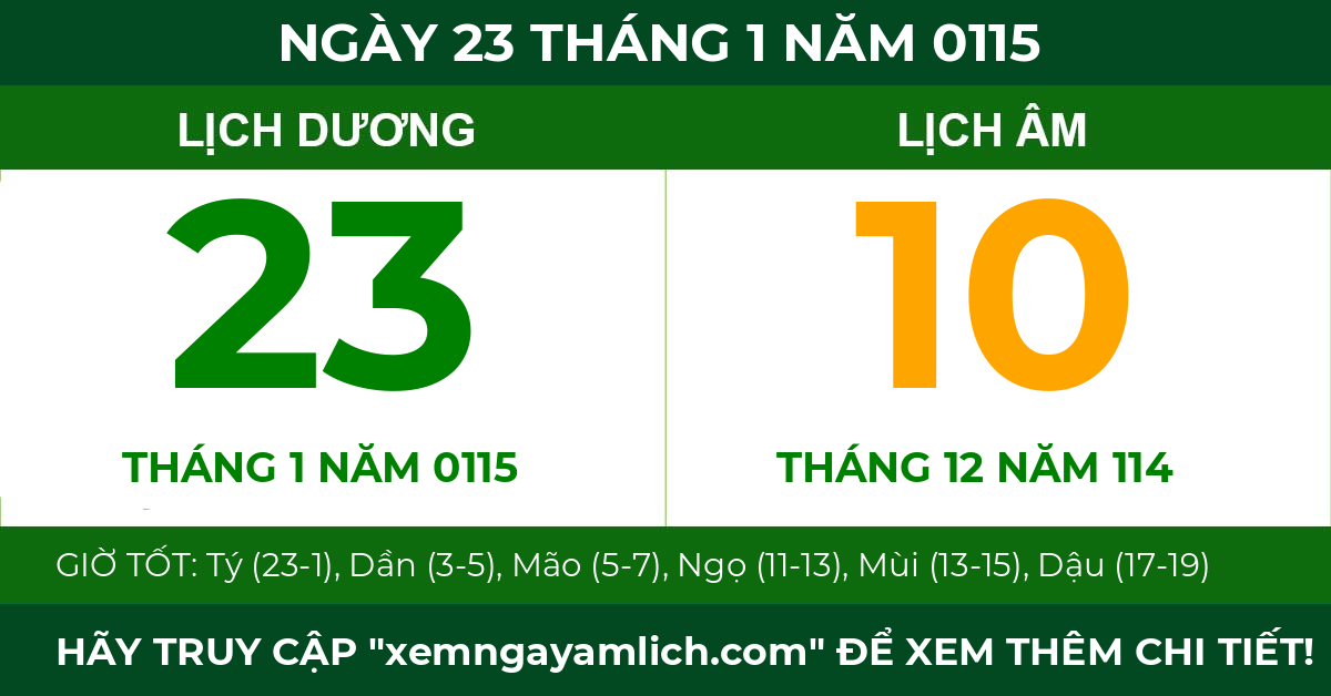 lịch âm ngày 23 tháng 1 năm 0115