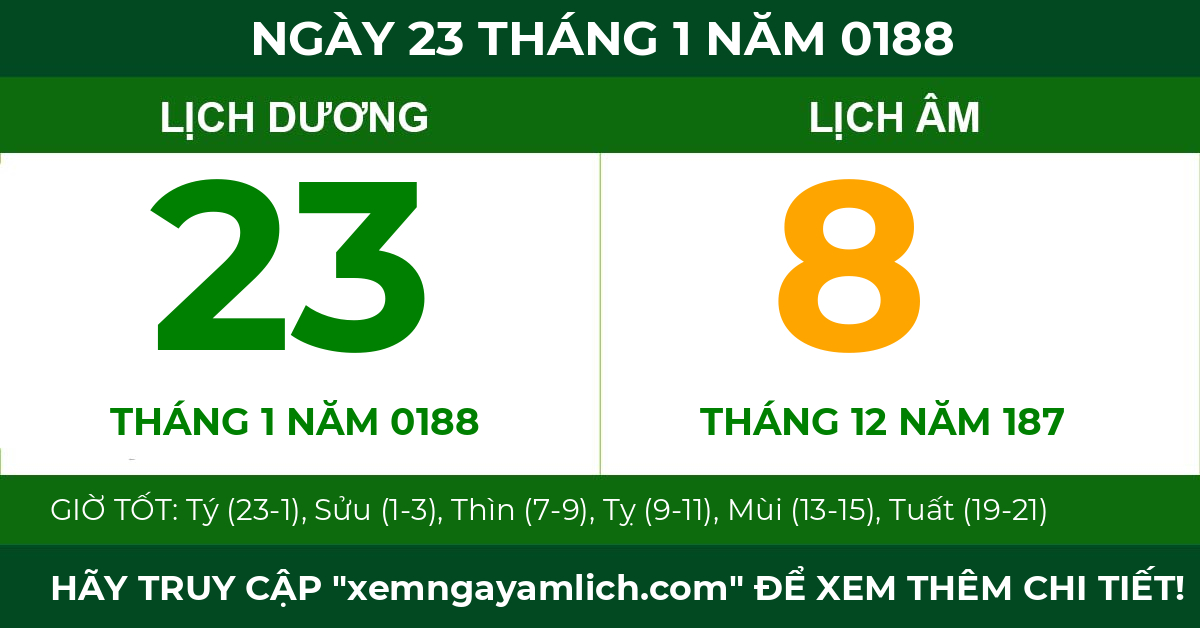 lịch âm ngày 23 tháng 1 năm 0188