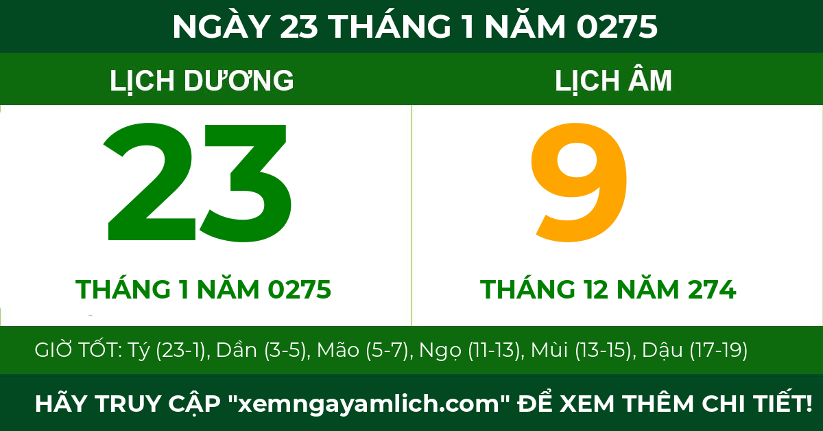 lịch âm ngày 23 tháng 1 năm 0275