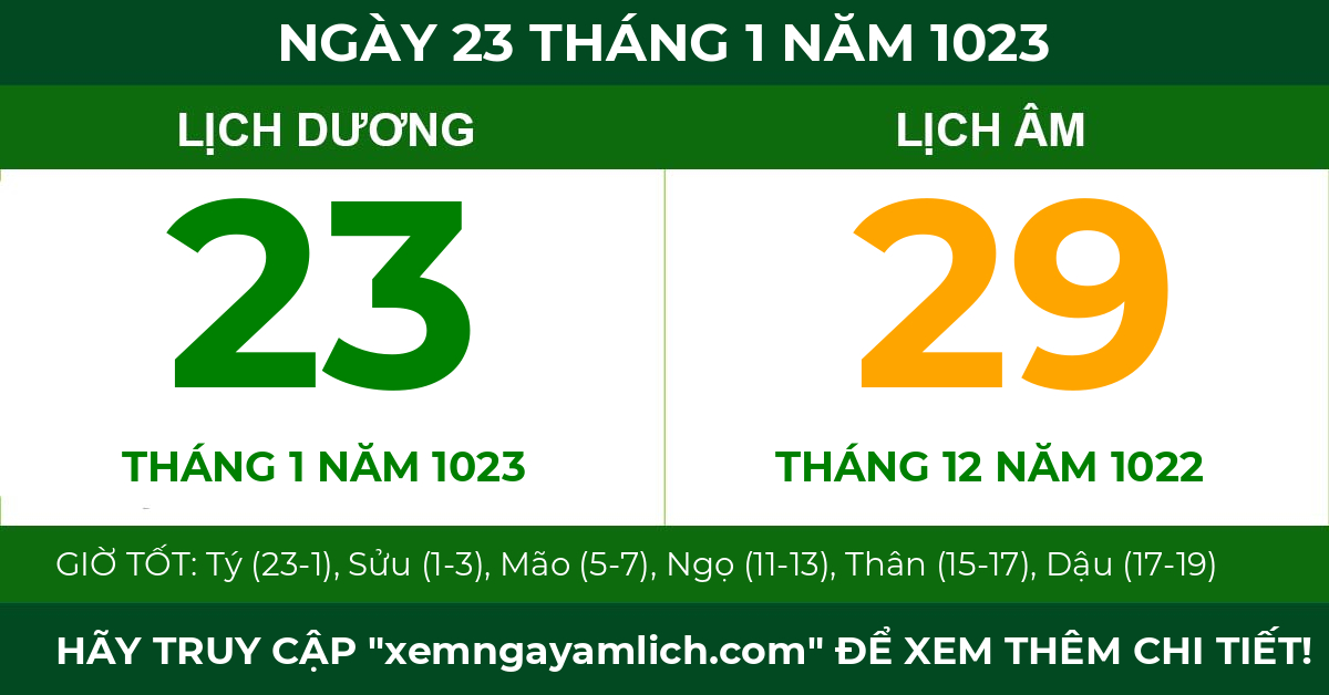 lịch âm ngày 23 tháng 1 năm 1023