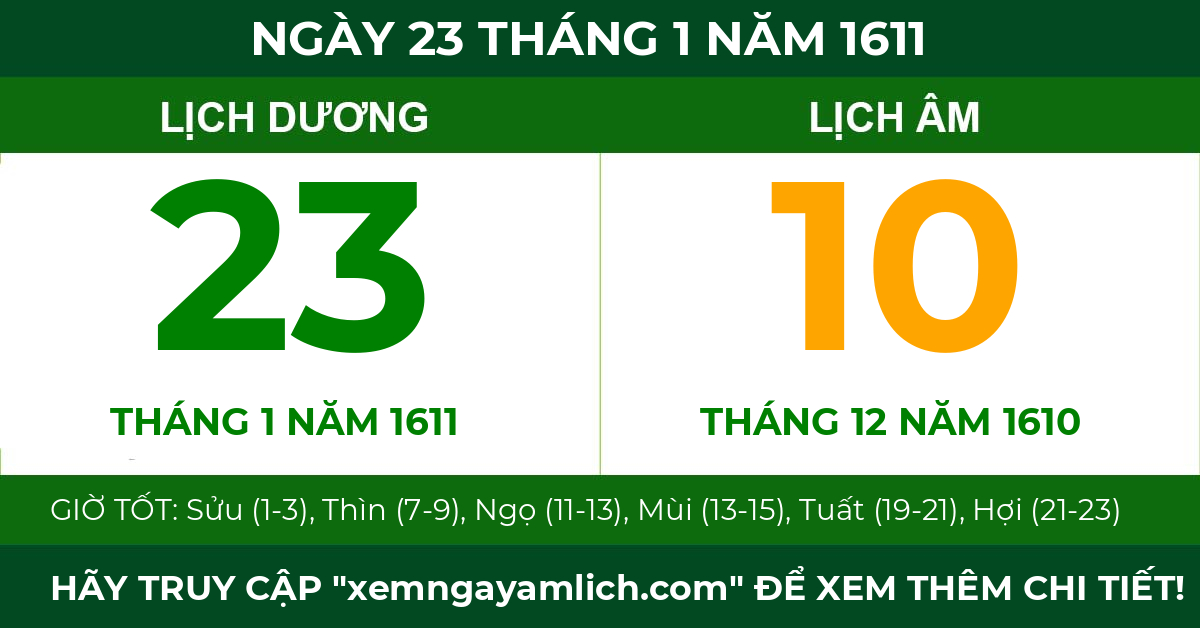 lịch âm ngày 23 tháng 1 năm 1611