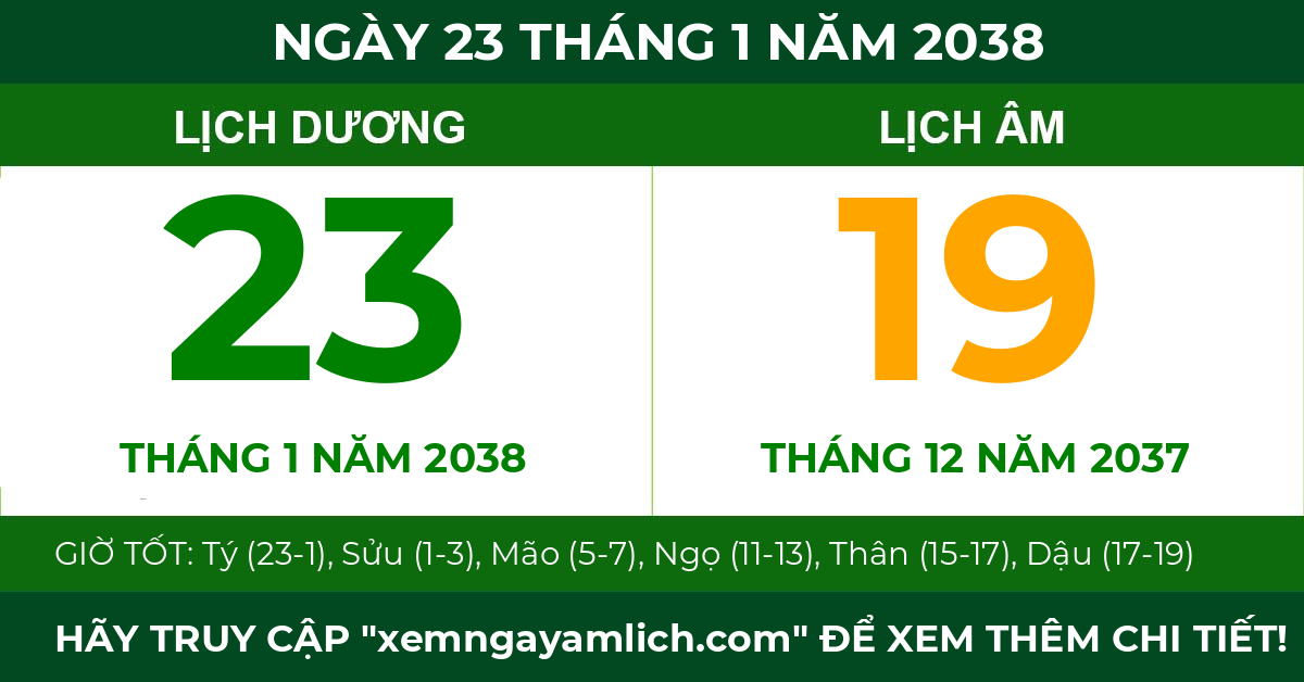 lịch âm ngày 23 tháng 1 năm 2038