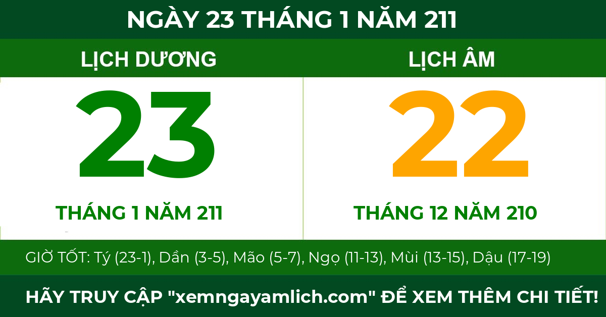 lịch âm ngày 23 tháng 1 năm 211