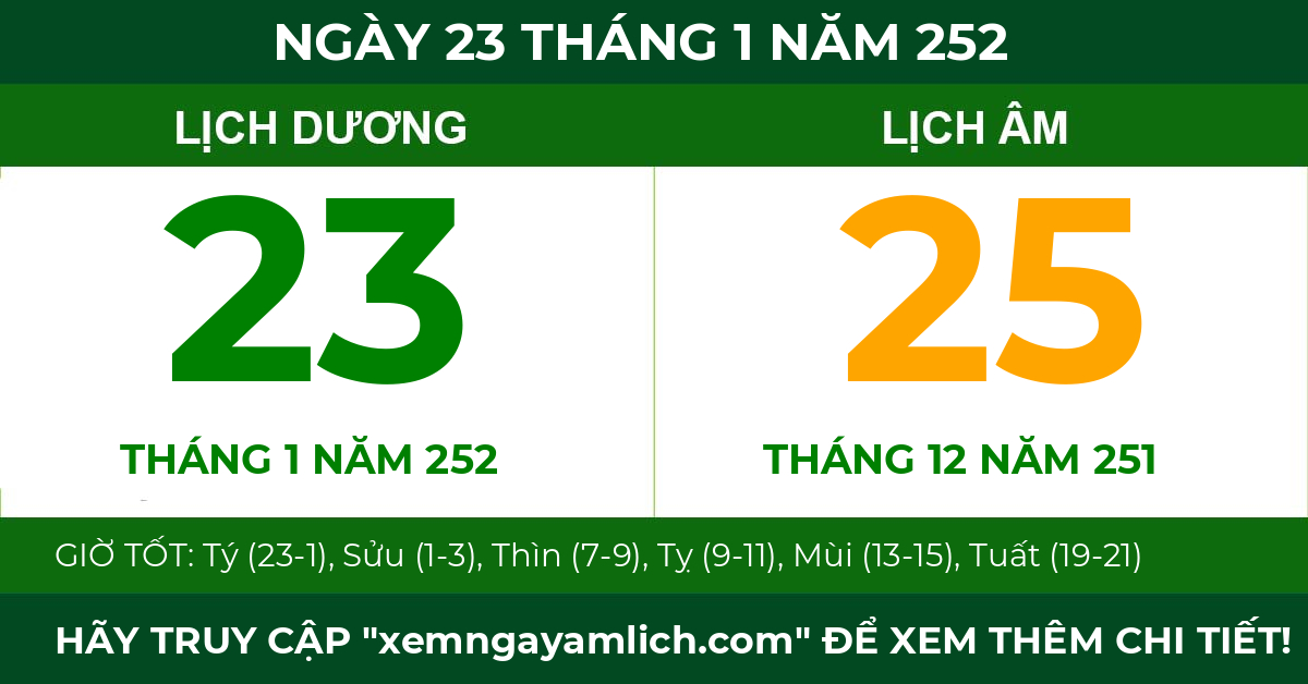 lịch âm ngày 23 tháng 1 năm 252