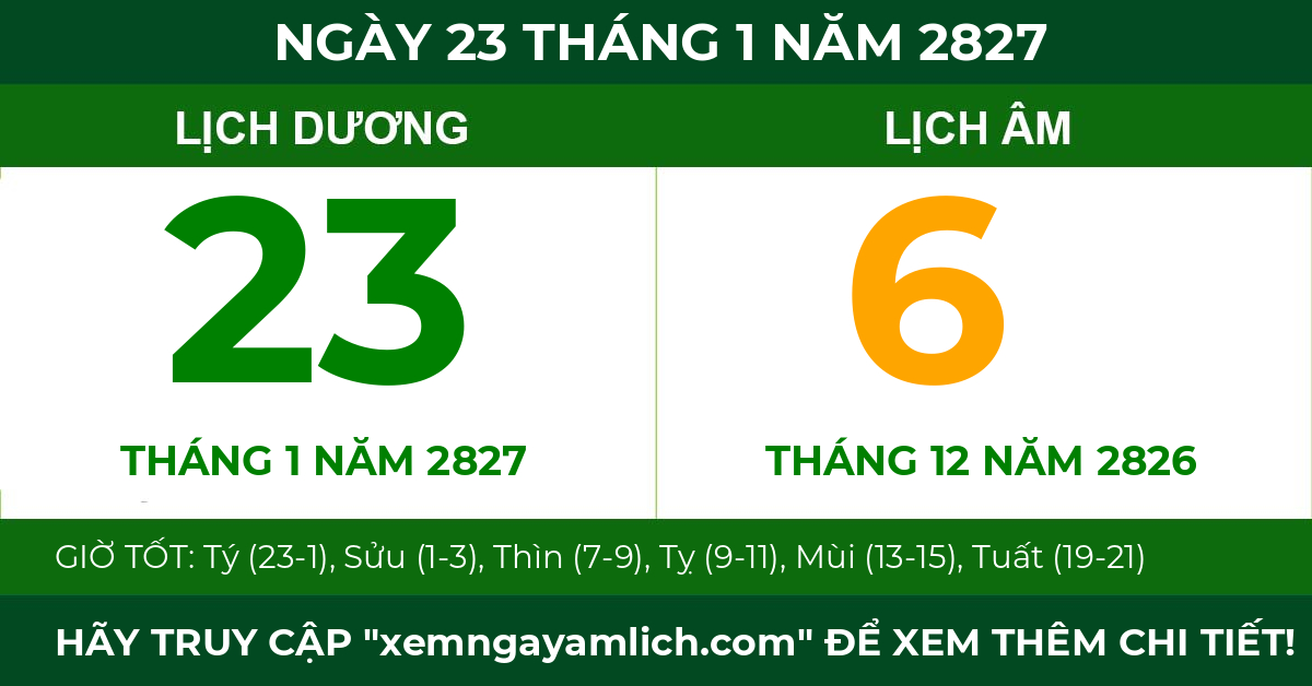 lịch âm ngày 23 tháng 1 năm 2827