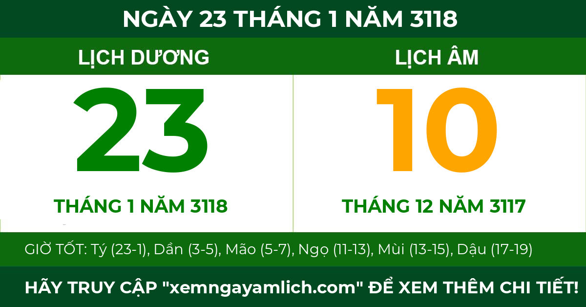 lịch âm ngày 23 tháng 1 năm 3118