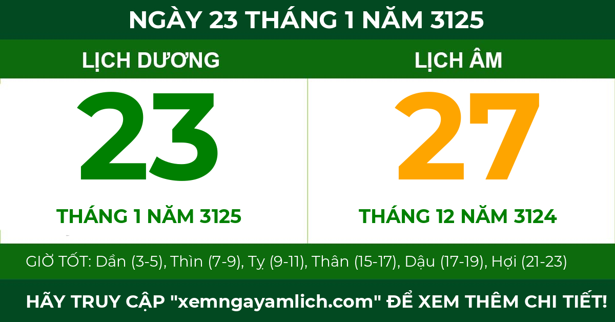 lịch âm ngày 23 tháng 1 năm 3125