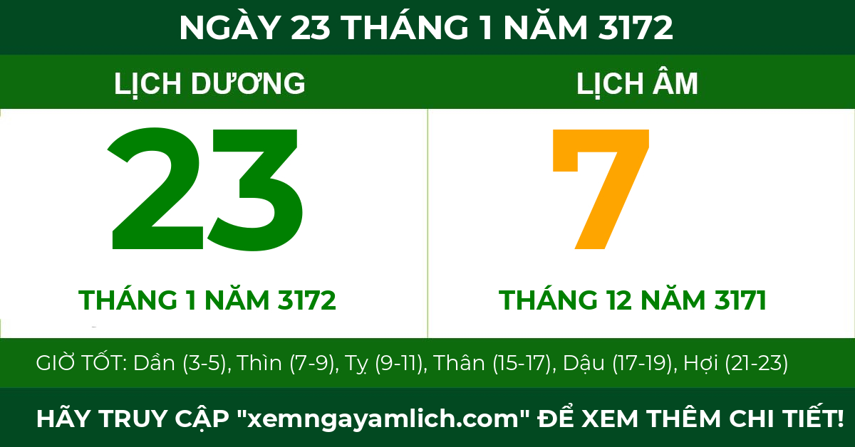 lịch âm ngày 23 tháng 1 năm 3172