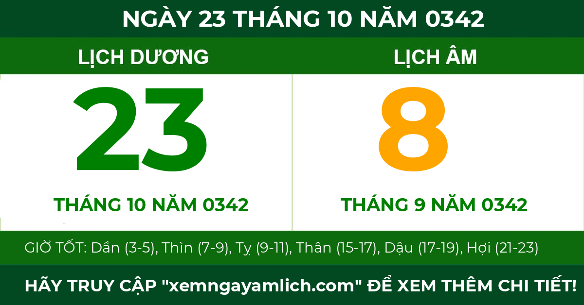 lịch âm ngày 23 tháng 10 năm 0342