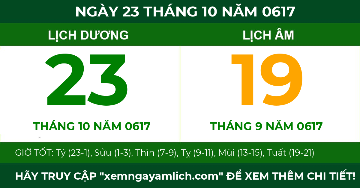 lịch âm ngày 23 tháng 10 năm 0617