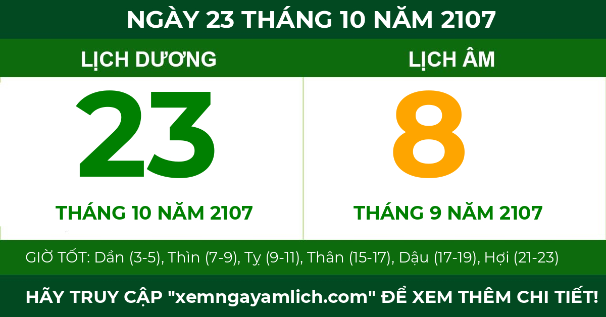 lịch âm ngày 23 tháng 10 năm 2107
