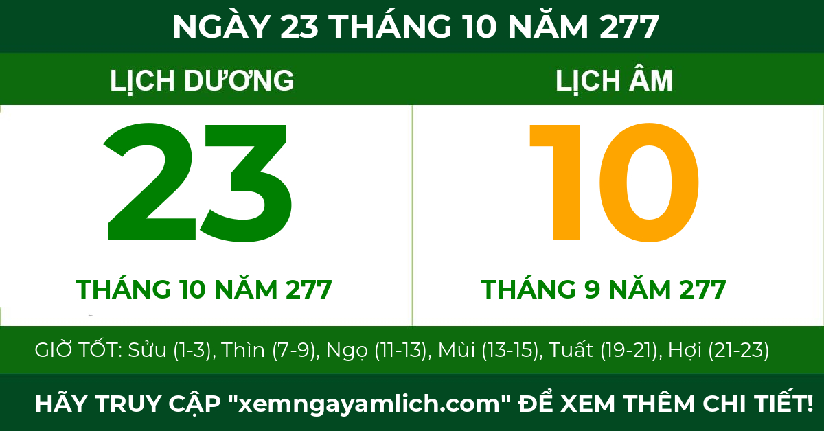 lịch âm ngày 23 tháng 10 năm 277