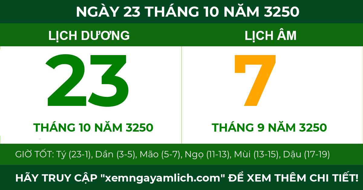 lịch âm ngày 23 tháng 10 năm 3250