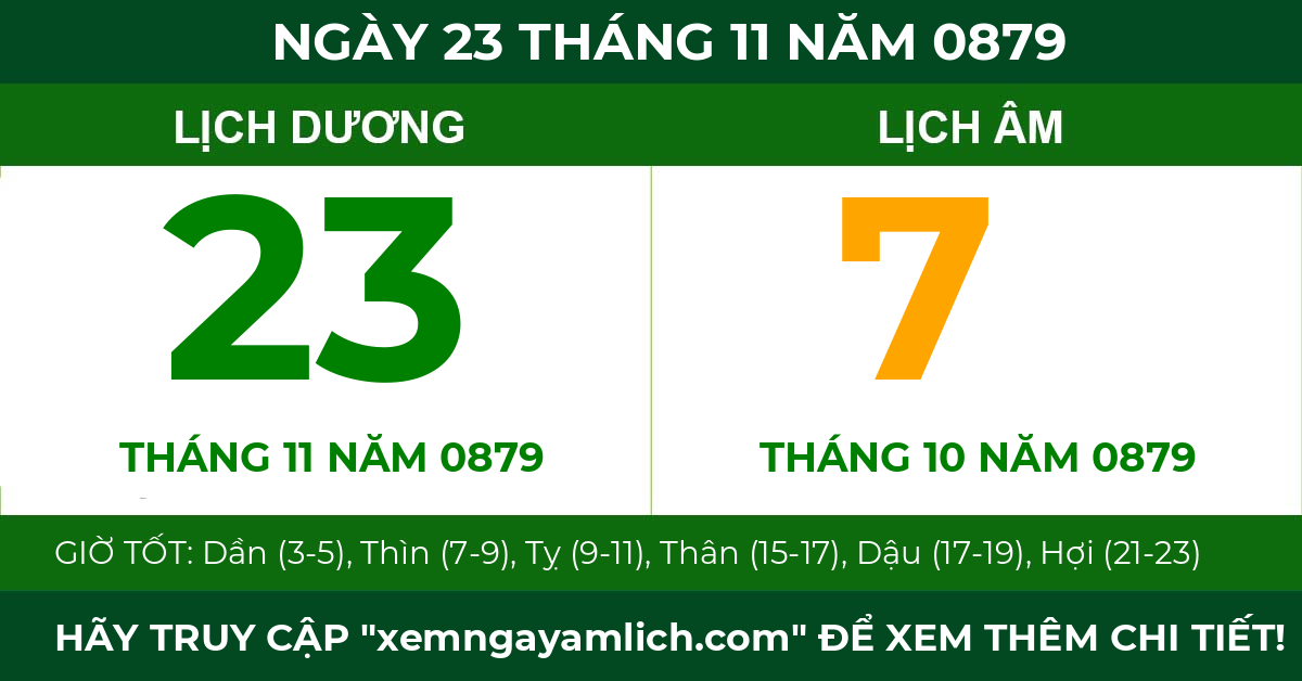 lịch âm ngày 23 tháng 11 năm 0879