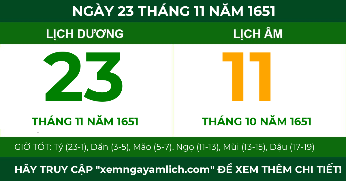 lịch âm ngày 23 tháng 11 năm 1651