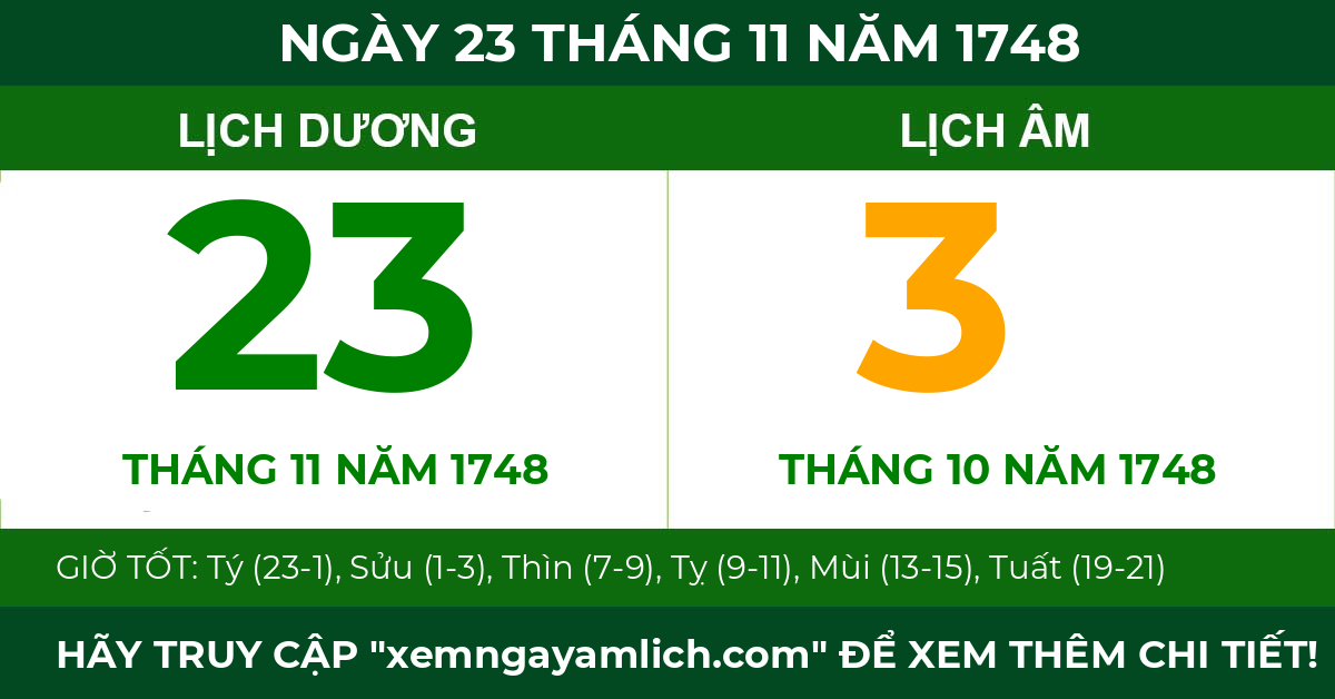 lịch âm ngày 23 tháng 11 năm 1748