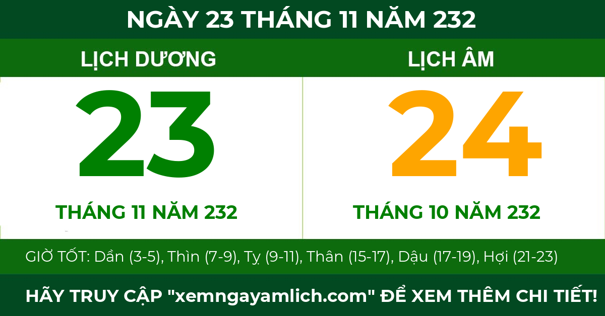 lịch âm ngày 23 tháng 11 năm 232