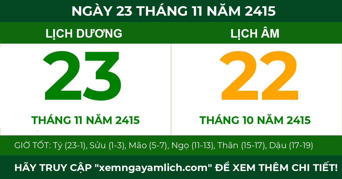 lịch âm ngày 23 tháng 11 năm 2415