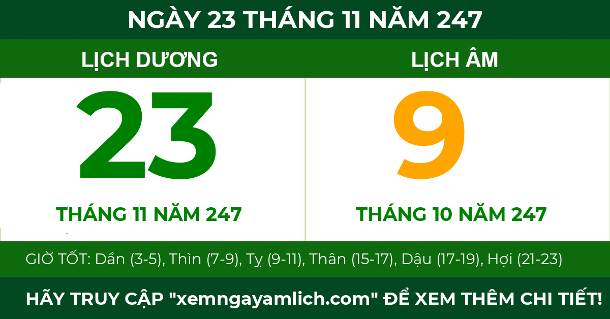 lịch âm ngày 23 tháng 11 năm 247