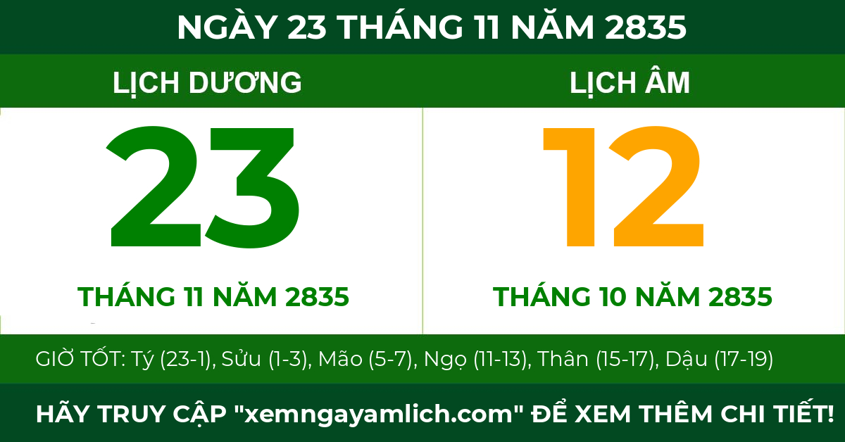 lịch âm ngày 23 tháng 11 năm 2835