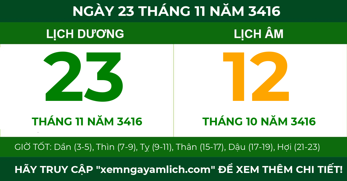 lịch âm ngày 23 tháng 11 năm 3416