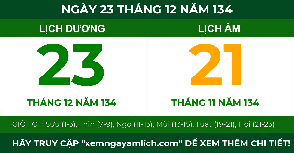 lịch âm ngày 23 tháng 12 năm 134