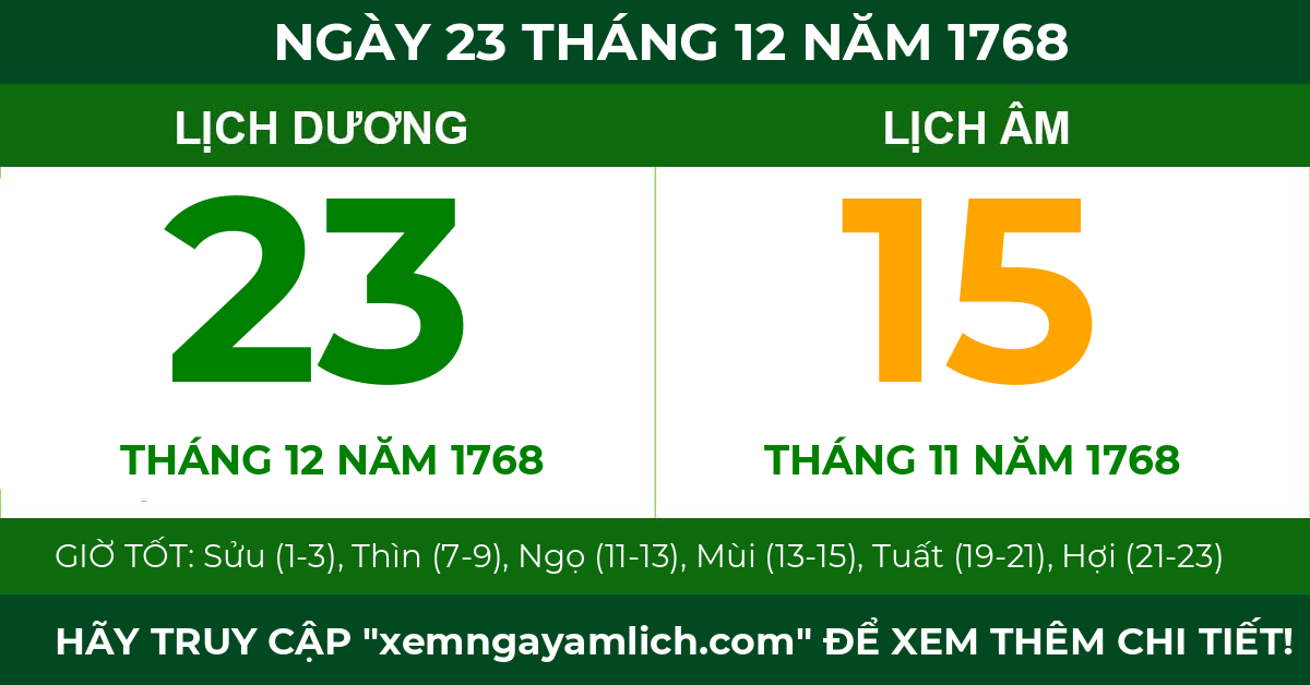 lịch âm ngày 23 tháng 12 năm 1768