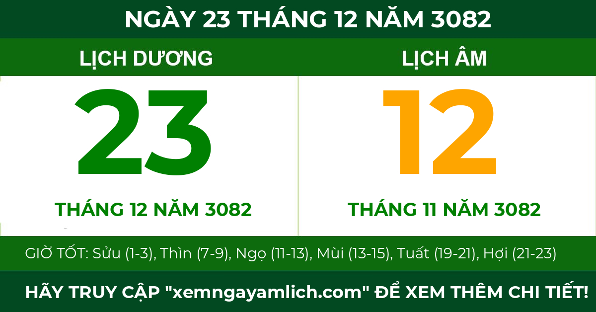 lịch âm ngày 23 tháng 12 năm 3082