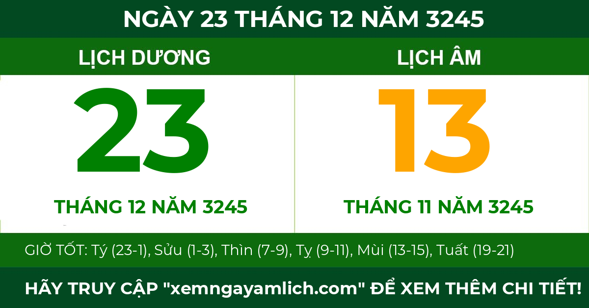 lịch âm ngày 23 tháng 12 năm 3245