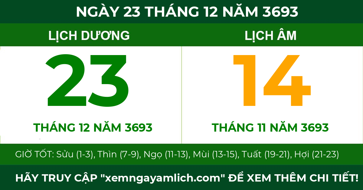 lịch âm ngày 23 tháng 12 năm 3693