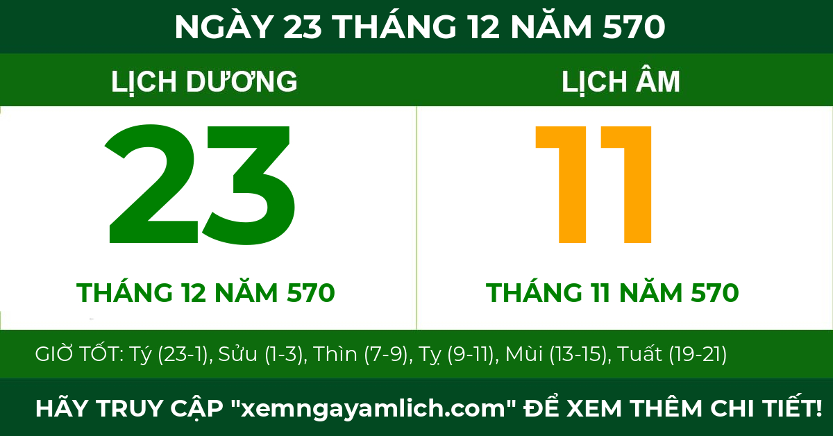 lịch âm ngày 23 tháng 12 năm 570