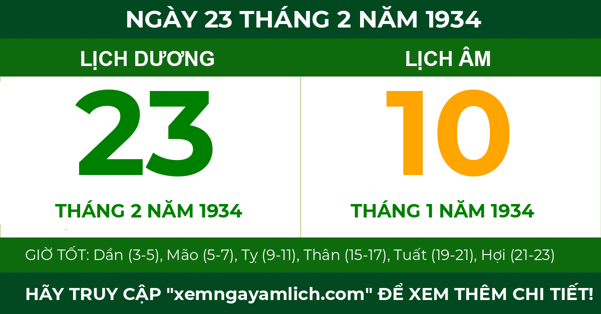 lịch âm ngày 23 tháng 2 năm 1934