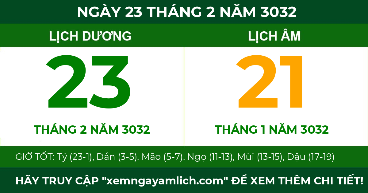 lịch âm ngày 23 tháng 2 năm 3032