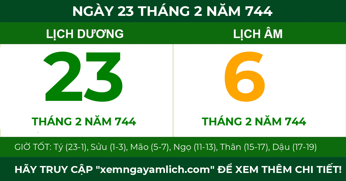 lịch âm ngày 23 tháng 2 năm 744