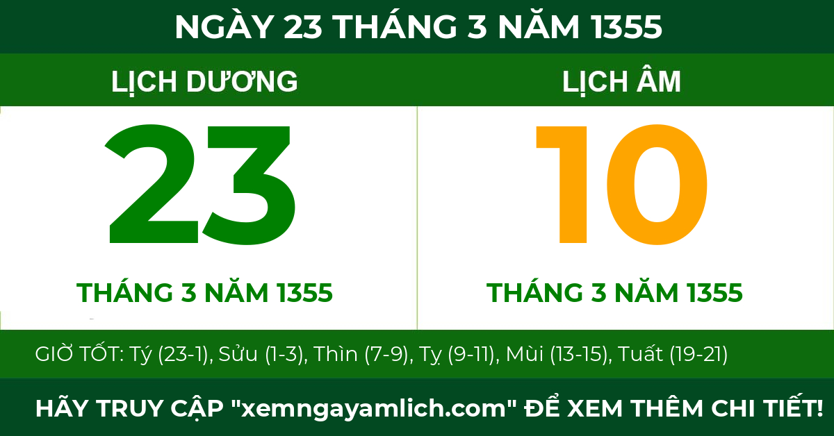 lịch âm ngày 23 tháng 3 năm 1355